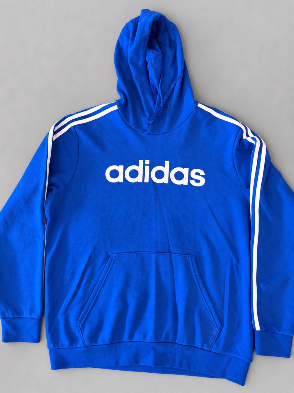Adidas Blue 3 Stripe Pullover Hoodie Logo Sweatshirt Men’s Approx XL